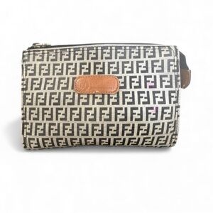 Fendi Zucca Canvas Cosmetic Pouch Bag | Brown FF Logo Mini Bag | Made in Italy